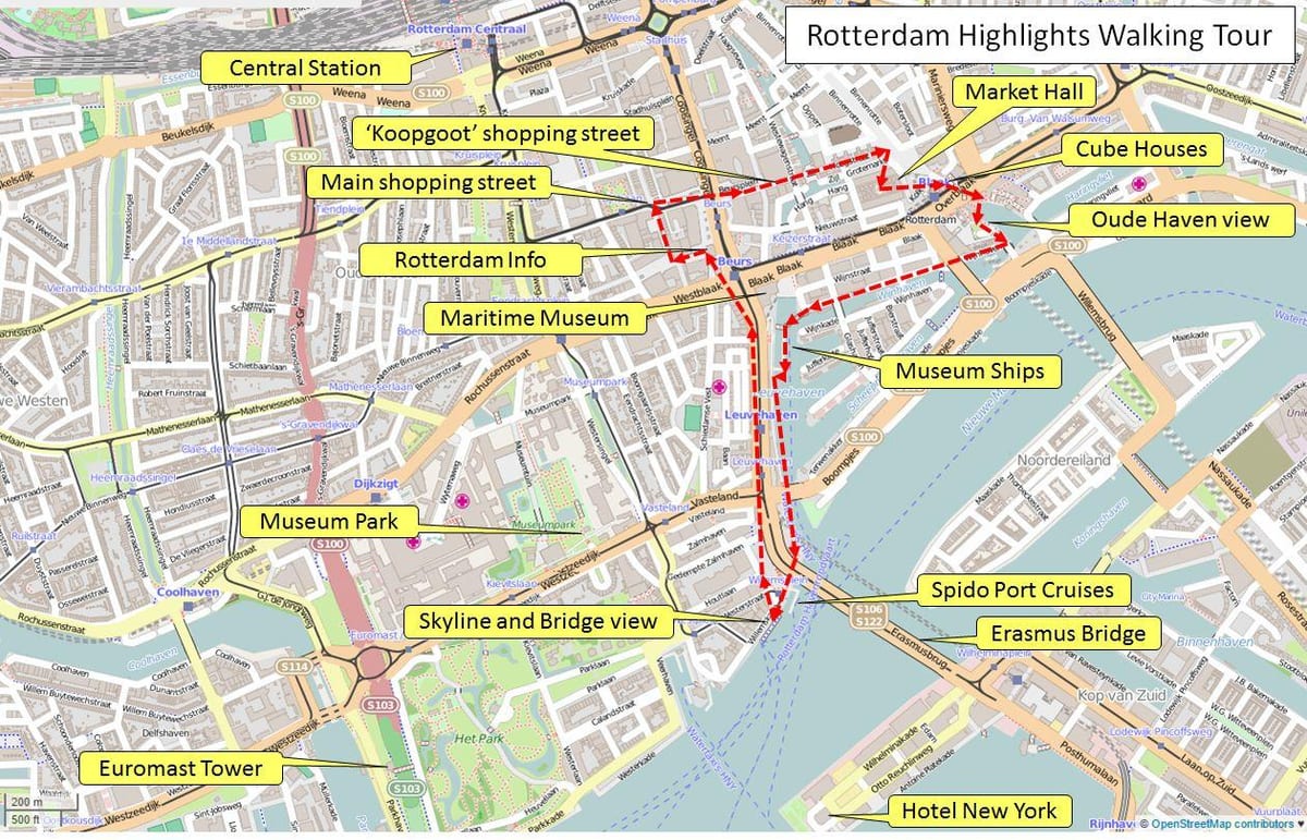 Mapa Rotterdam pešia prehliadka